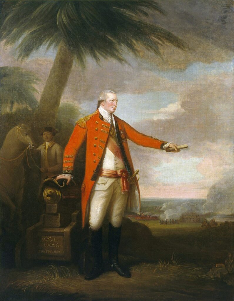 बक्सरची लढाई Battle of Buxar information in marathi - A portrait of Sir Hector Munro with the battle in the background