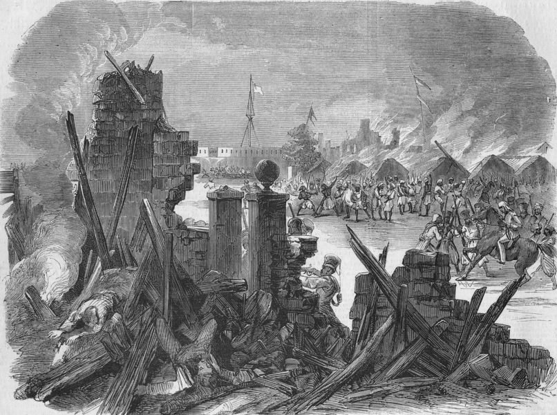 १८५७ चा उठाव Indian Rebellion of 1857 - "The Sepoy revolt at Meerut", wood-engraving from the Illustrated London News, 1857